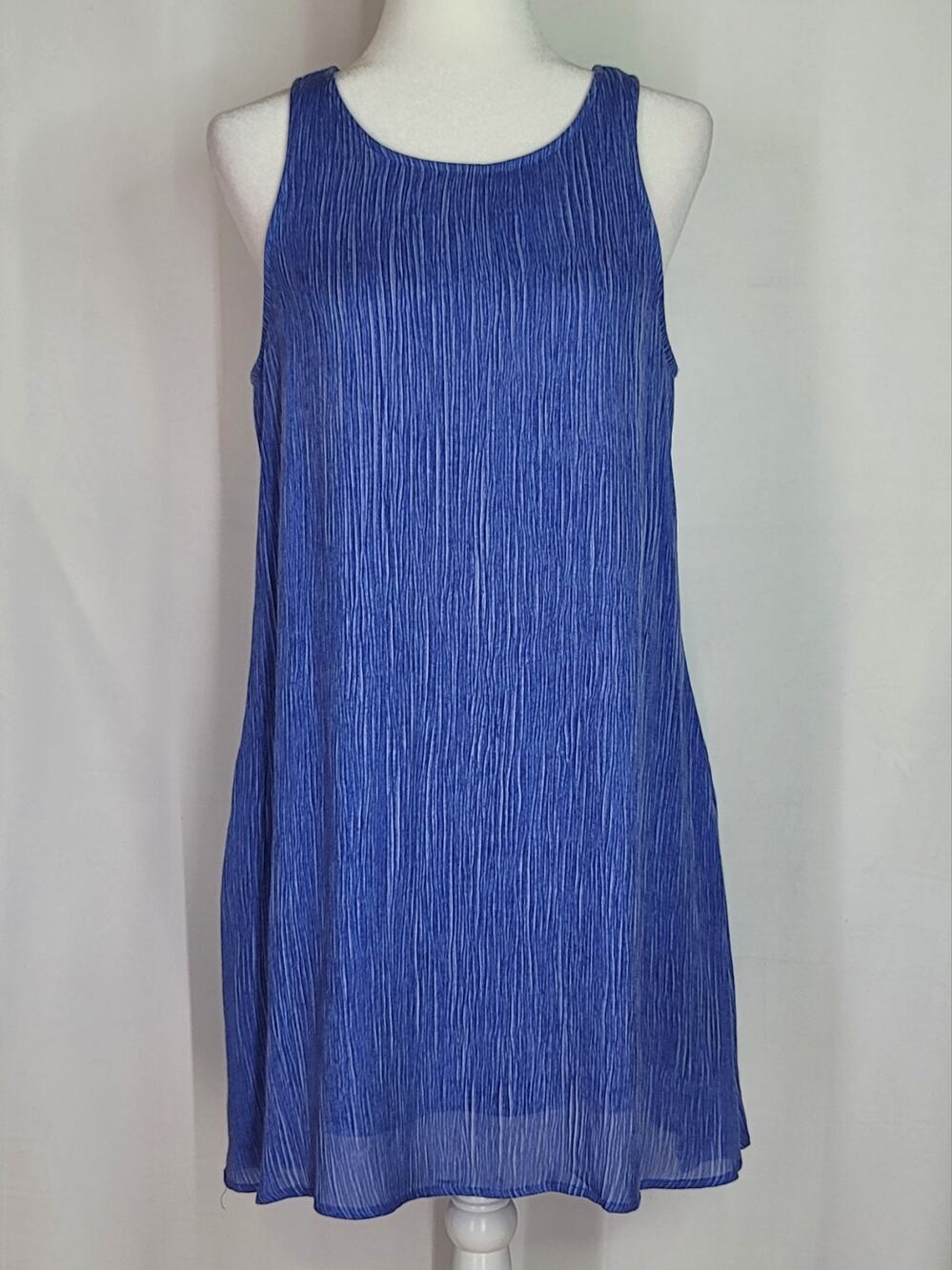 Boho ENTRO Blue Sleeveless Lacey Crochet Back Flowy Tank Shift Dress Size Medium
